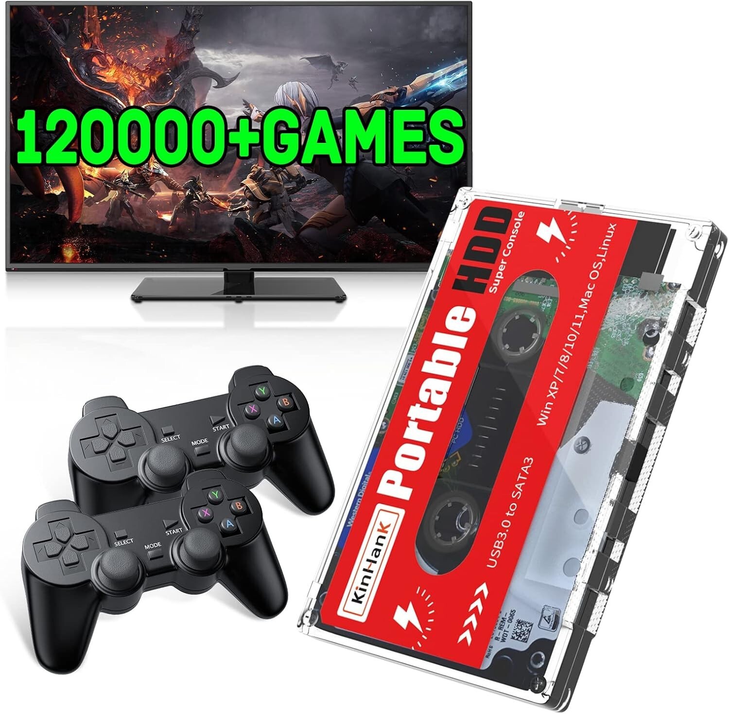2TB Game Drive with 120000+ Games External Hard Drive for Mac OS/PC/Windows