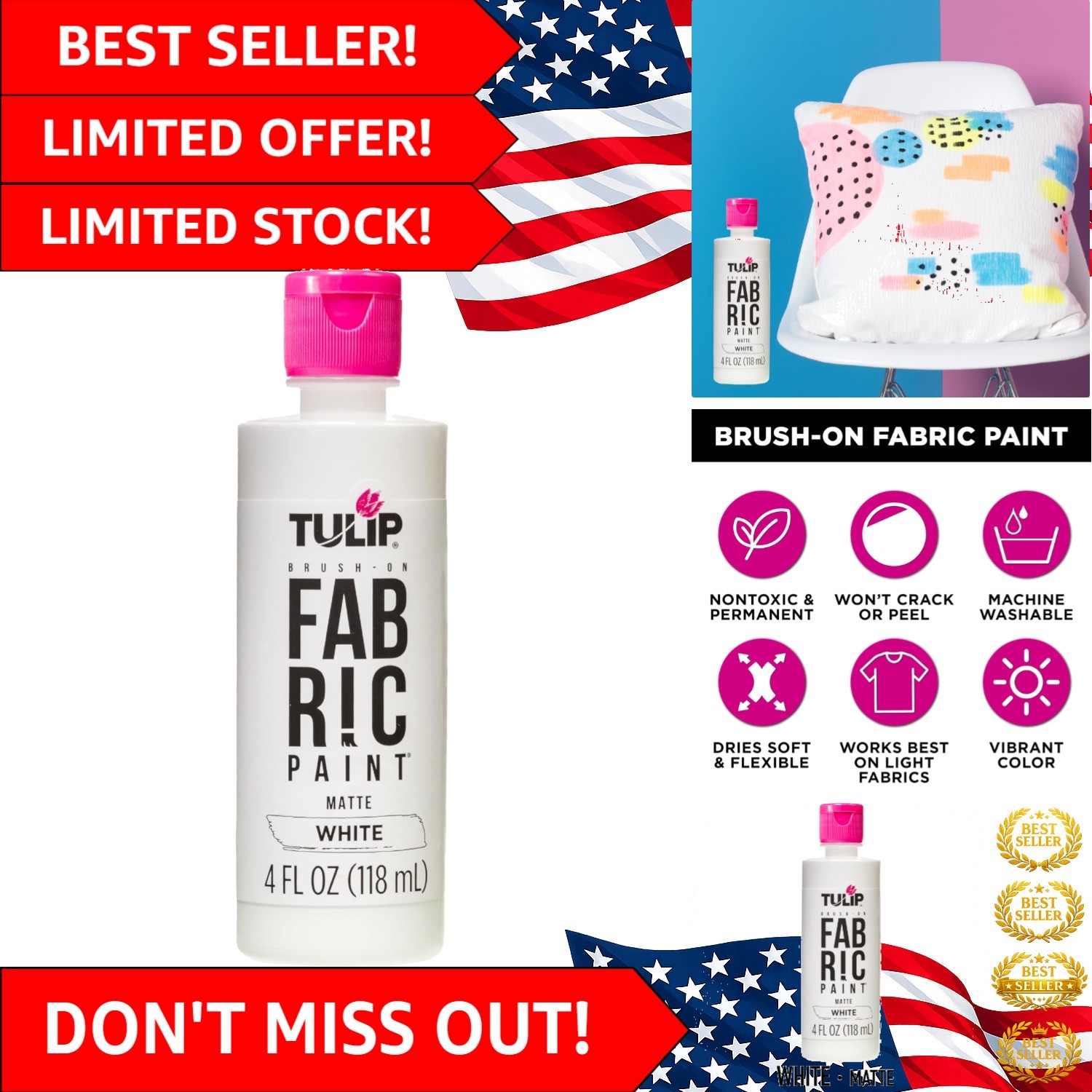 Permanent Matte White Fabric Paint, 4 oz - Create Stunning Designs with Ease