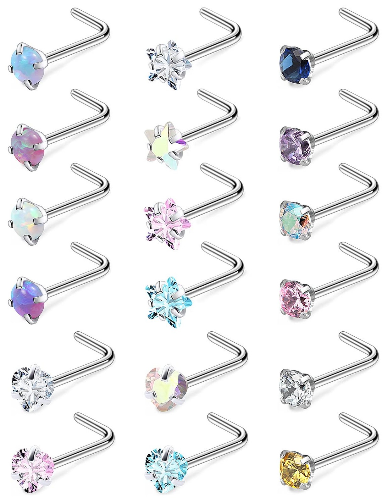 Cisyozi 18G 20G Hypoallergenic Nose Rings Studs Surgical Steel Opal Heart Sta...