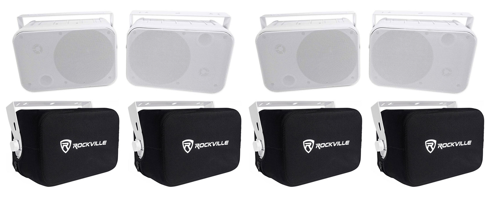 4) Rockville HP65S-8 6.5" Outdoor Speakers+Waterproof Covers Restaurant/Bar/Cafe