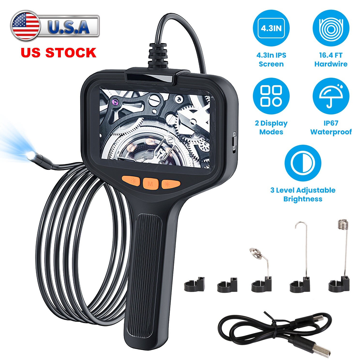 8 LED 16ft Snake Endoscope Borescope HD Inspection Camera LED Lights for Men