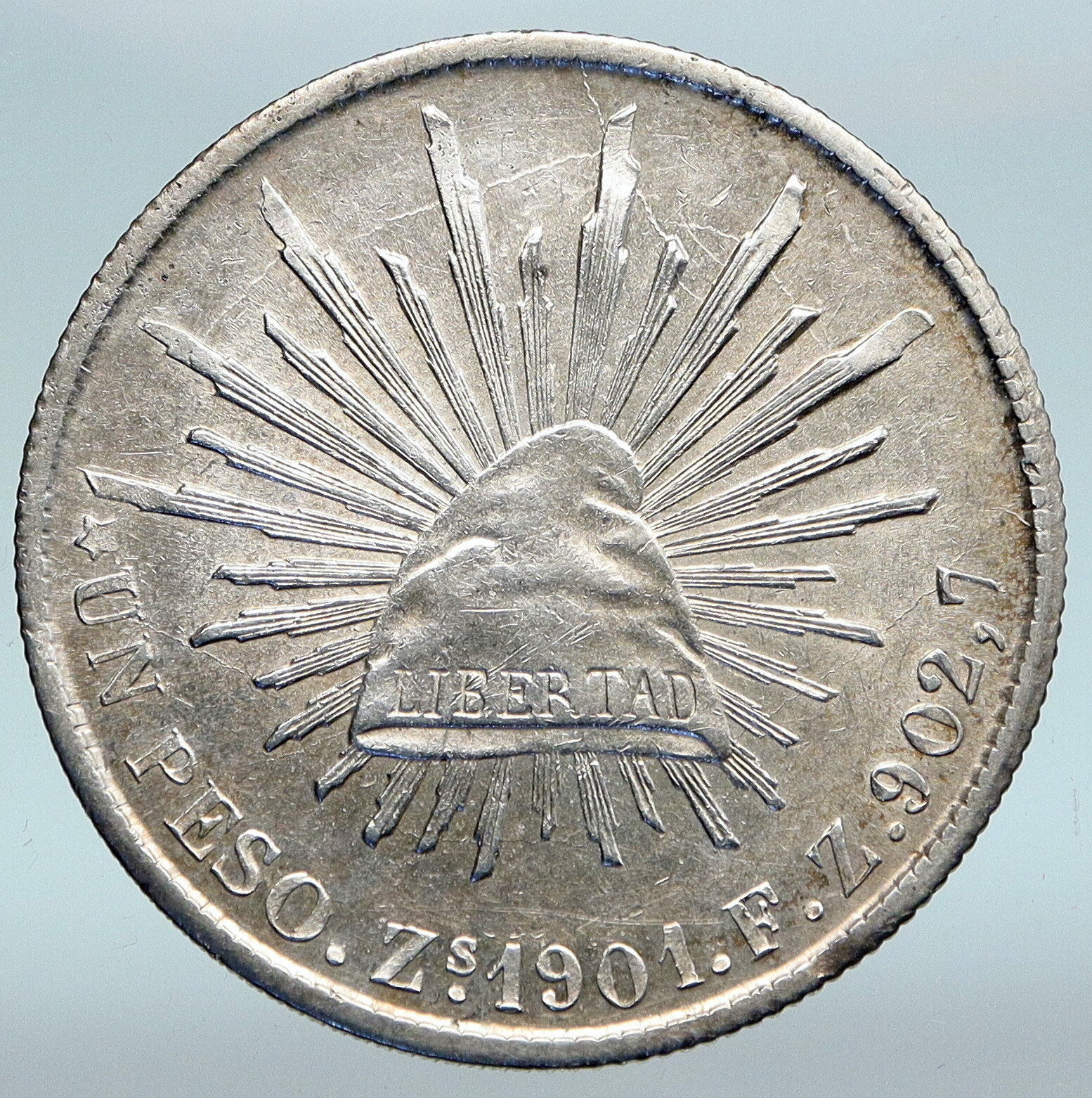 1901 Zs FZ MEXICO Large Eagle Sun Antique Mexican OLD Silver Peso Coin i89652