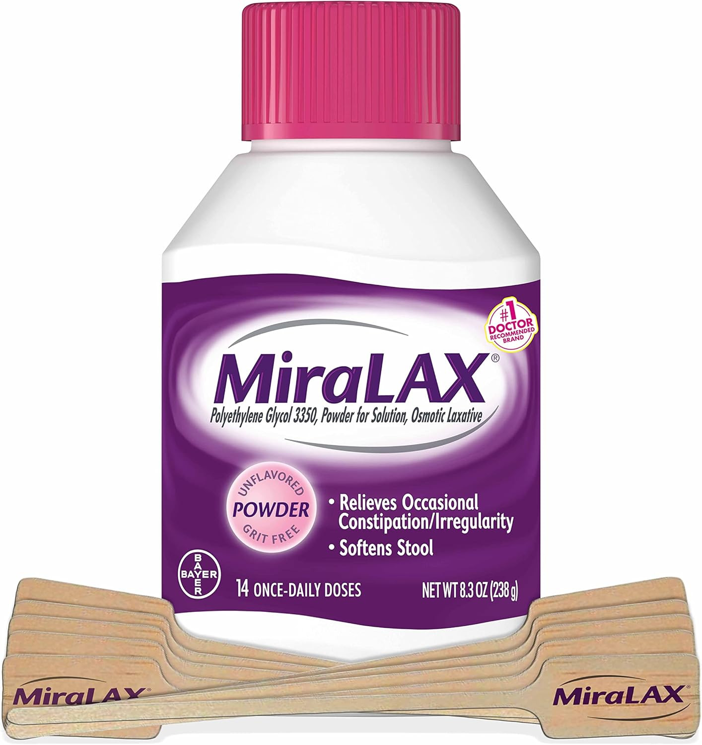 Miralax Laxative Powder, Stool Softener with PEG 3350, 14 Dose, Unflavored