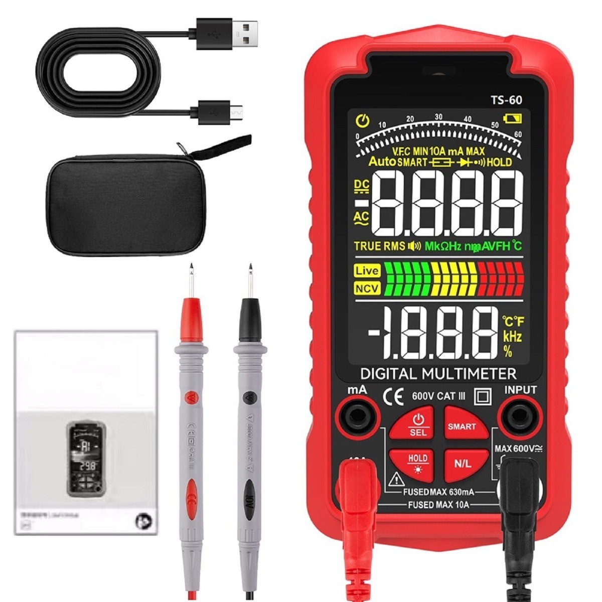 For Smart Digital Multimeter USB Rechargeable TRMS 6000 Counts ACDC Voltmeter