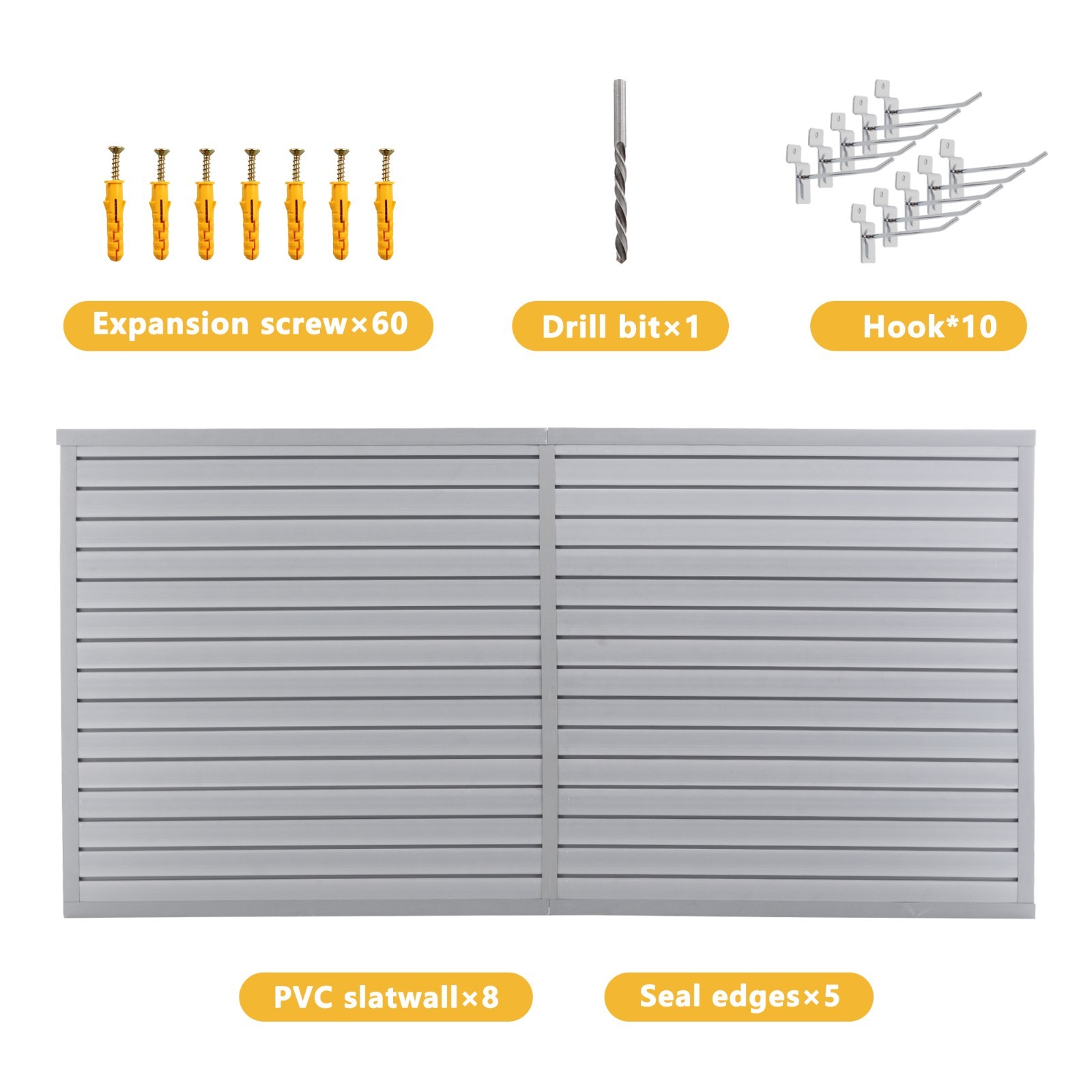 8 x4 PVC Slat Wall Paneling Interlocking Slatwall Panels Garage Storage - Hooks