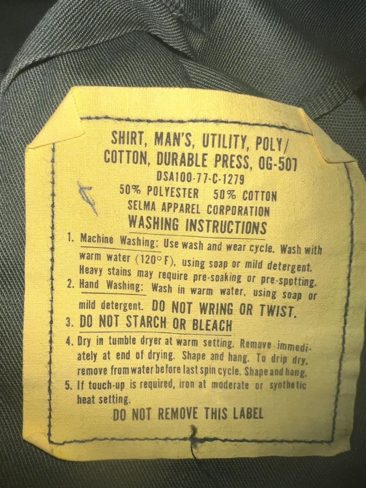 US Army shirt, utility OG 507 original new no tag, 14 1/2 x 33, circa 70-80s