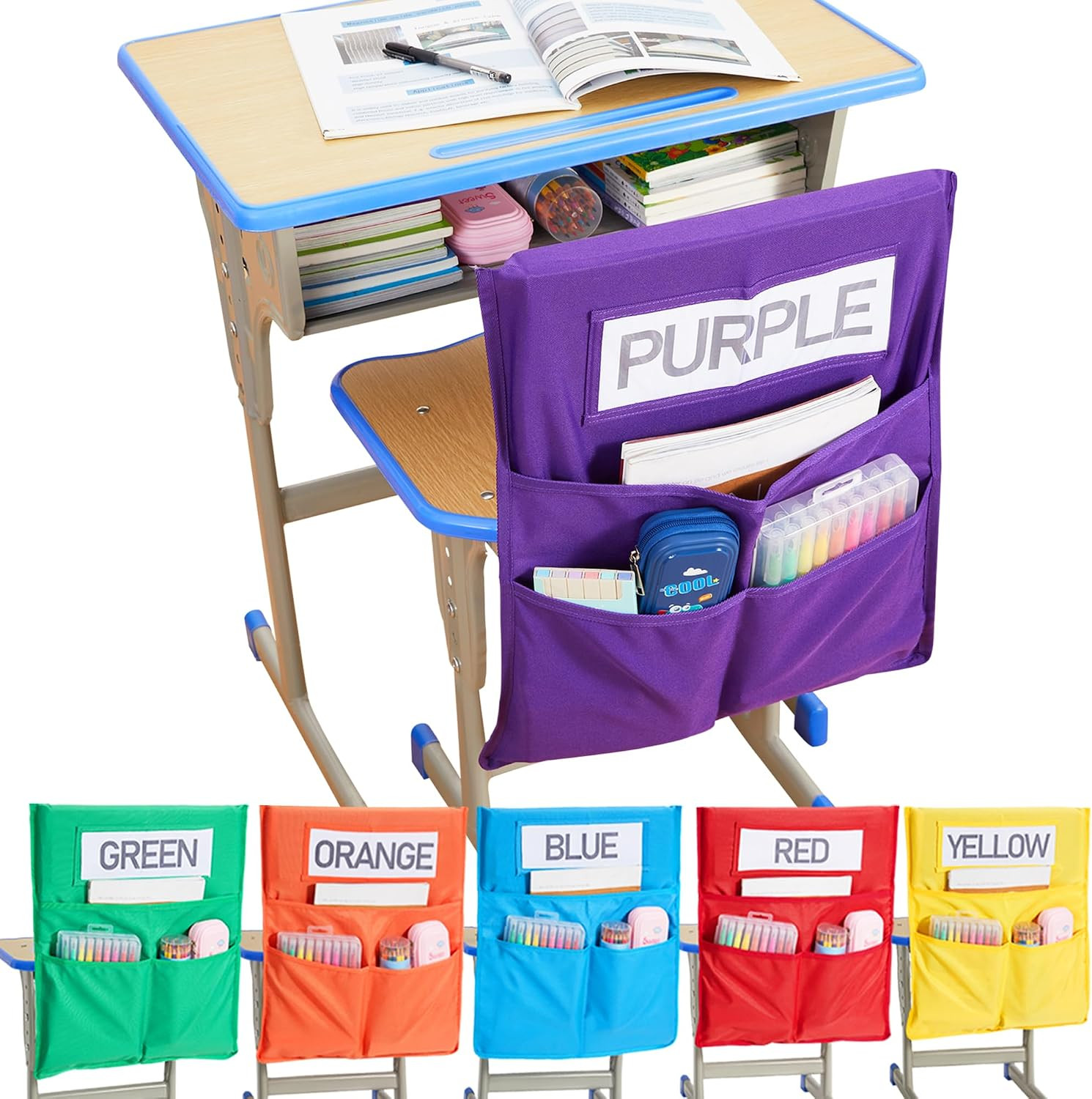 1/18 Pack Chair Pockets for Classrooms K-2 Chairback Buddy Pocket Chart with 3 P
