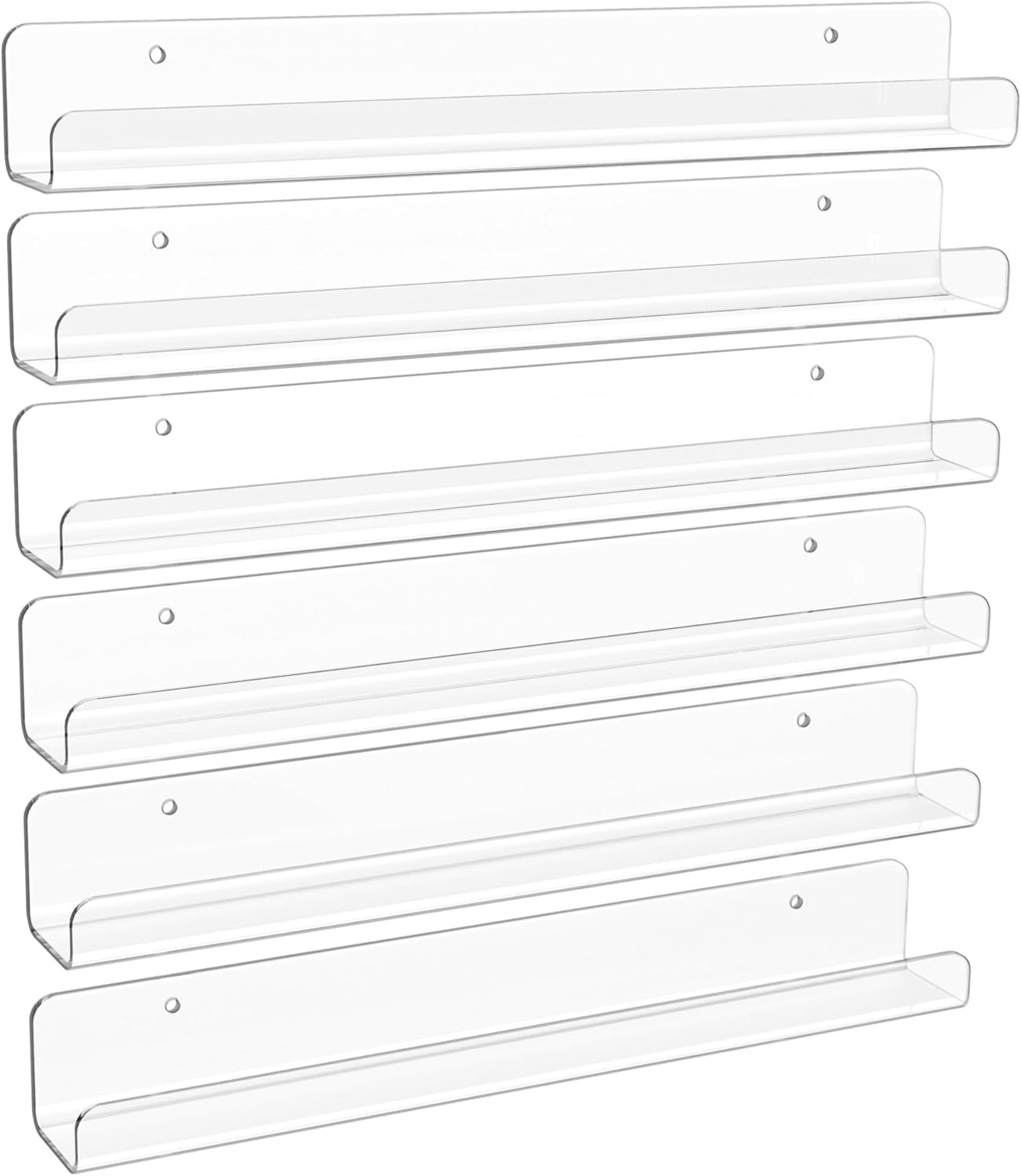 6 Pack Clear Acrylic Shelves 1.7" x12" Clear Wall Shelves Nail Polish Vinyl Wall