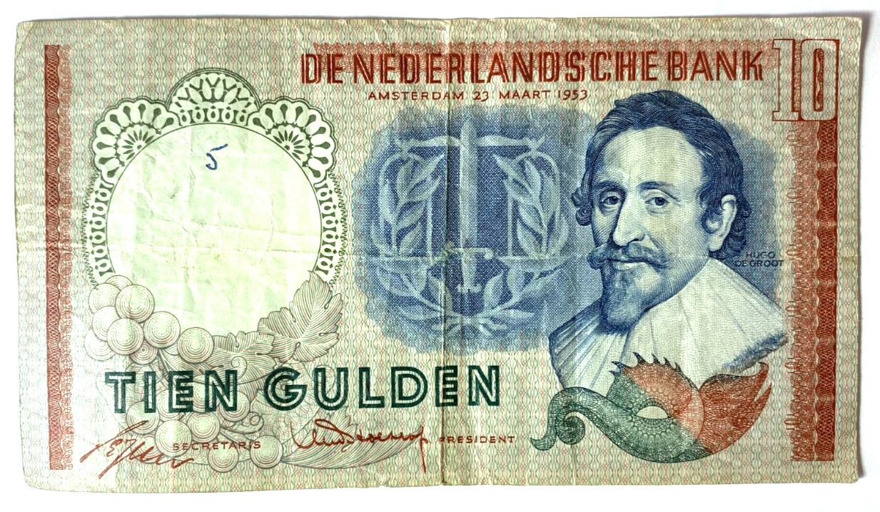 1953 Netherlands 10 Gulden Banknote Amsterdam DZX001148