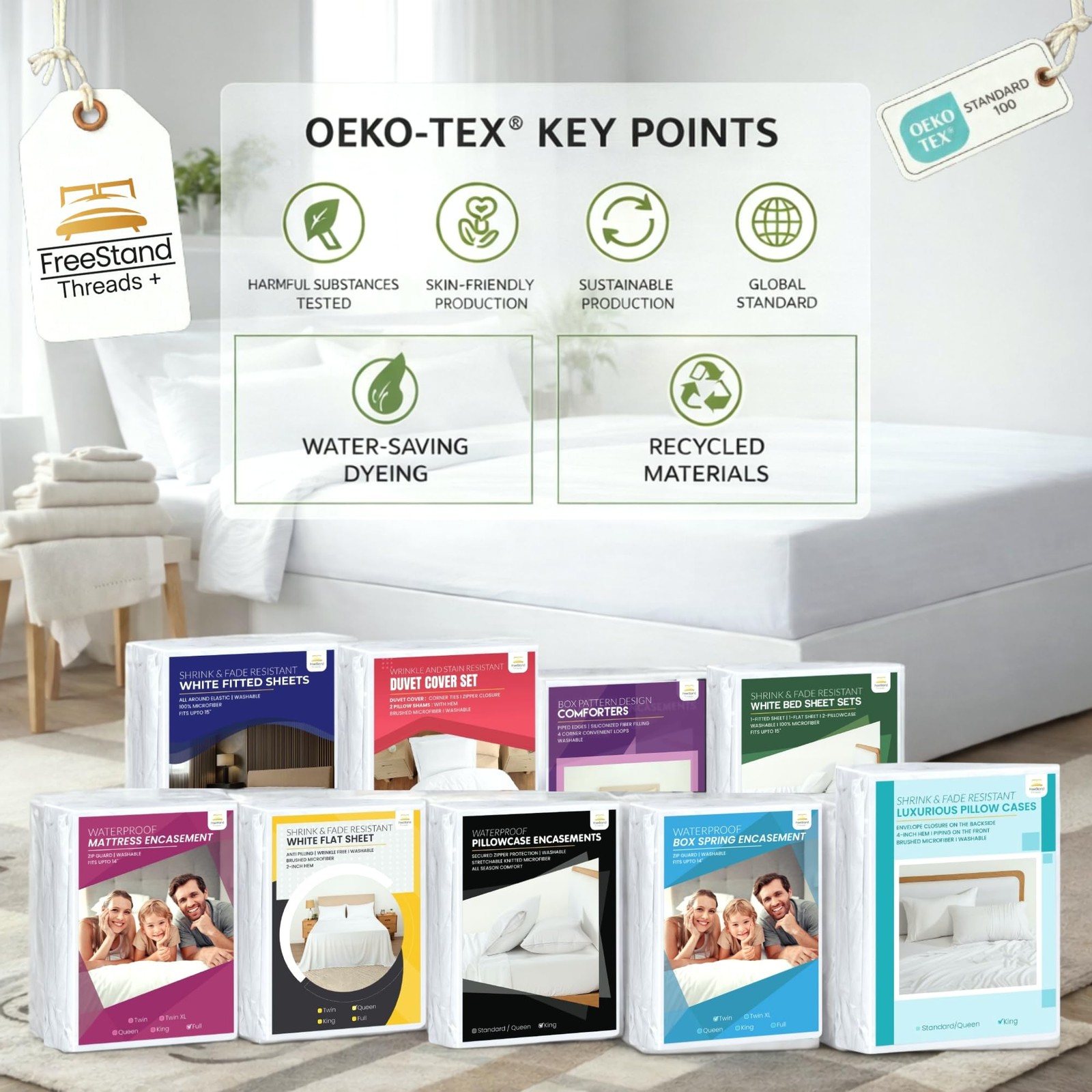 Threads+ 2 Pack Queen Pillowcases 100 GSM Microfiber, 20"x30" with 6" Flap, S...