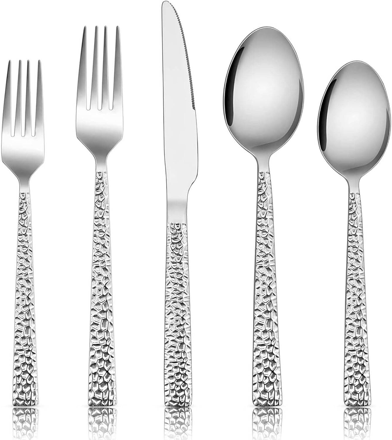 60-Piece Silverware Set Hammered Stainless Steel Square Flatware Cutlery Set 12