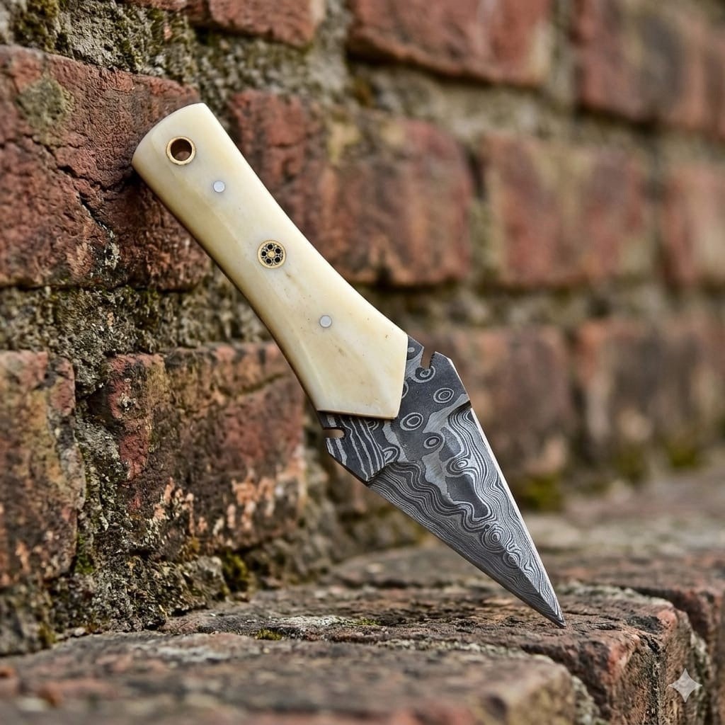 Handmade Damascus Steel Double-edged Hunting Throwing Dagger Mini Boot Knife