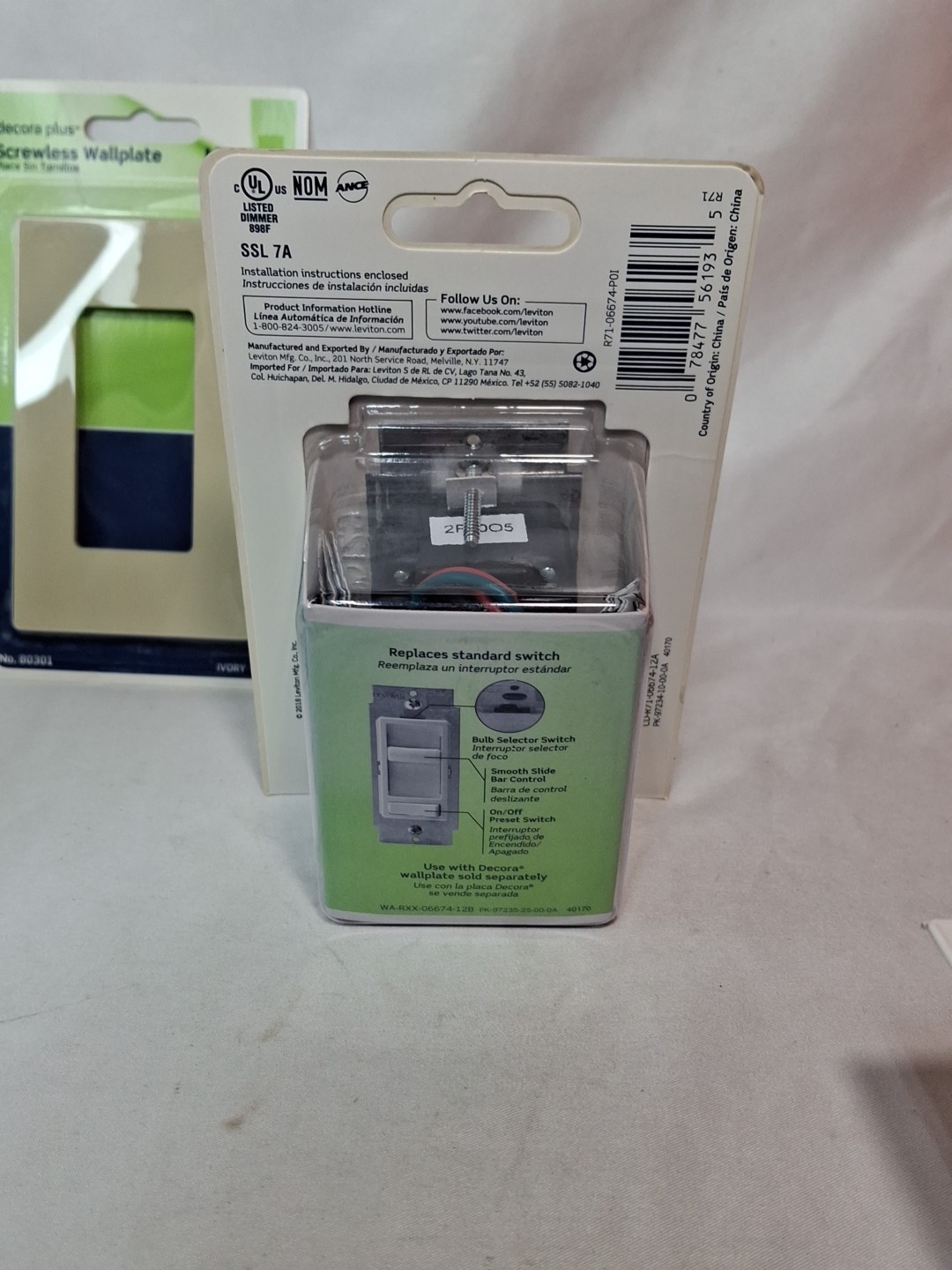 LEVITON Sure Slide Dimmer Wall Switch Dimmable LED Halogen & Wallaplate ~ IVORY