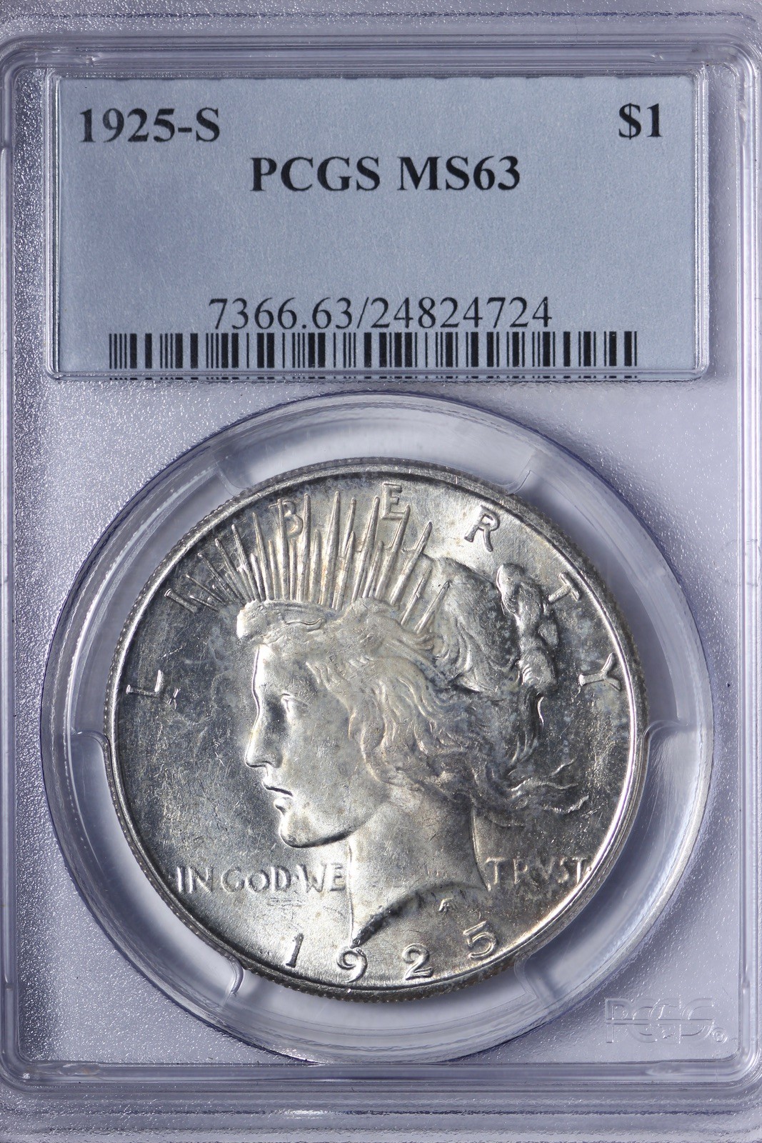 BU 1925-S Peace Silver Dollar PCGS MS63 RZNBL