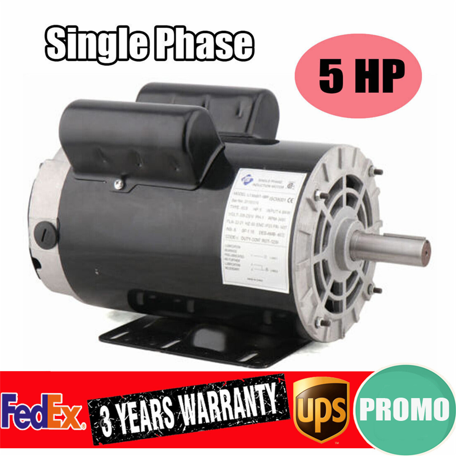 5 HP 3450 RPM Air Compressor 60 Hz Electric Motor 208-230 V Century 7/8'' Shaft