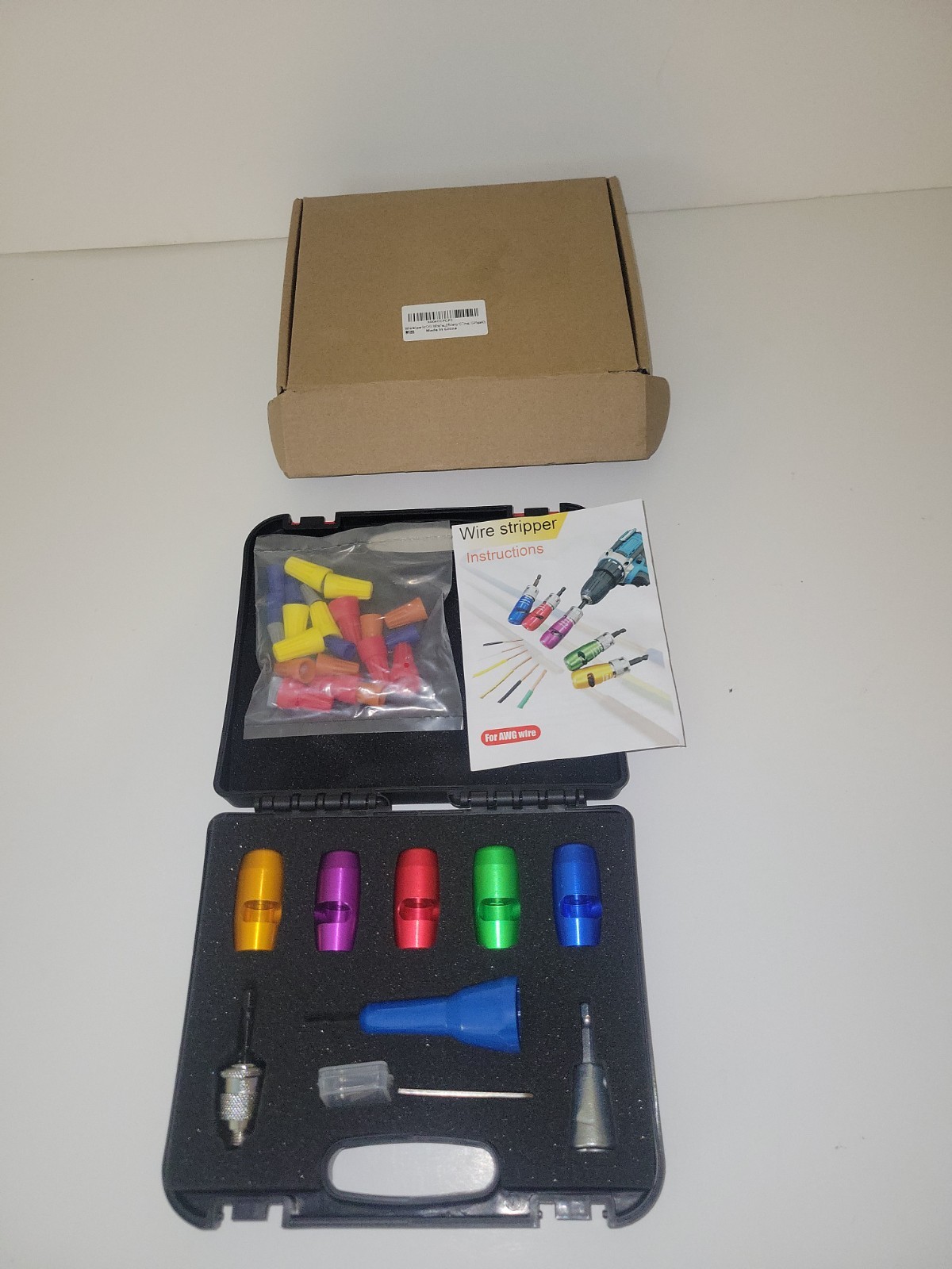 Wire Stripping Kit For Power Drill With Portable Carrying Case For AWG