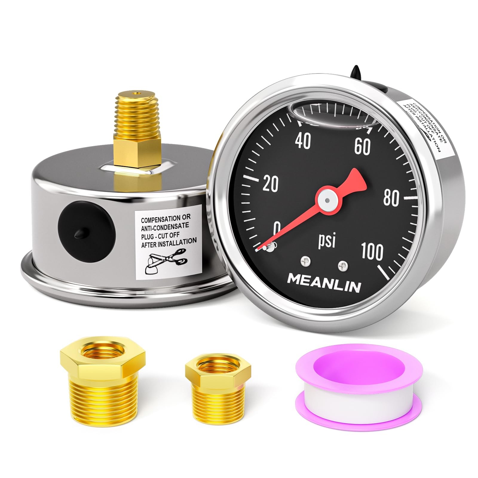 0100Psi Stainless Steel 1.5 Face Dial, Glycerin Filled Pressure Gauge, Back M...