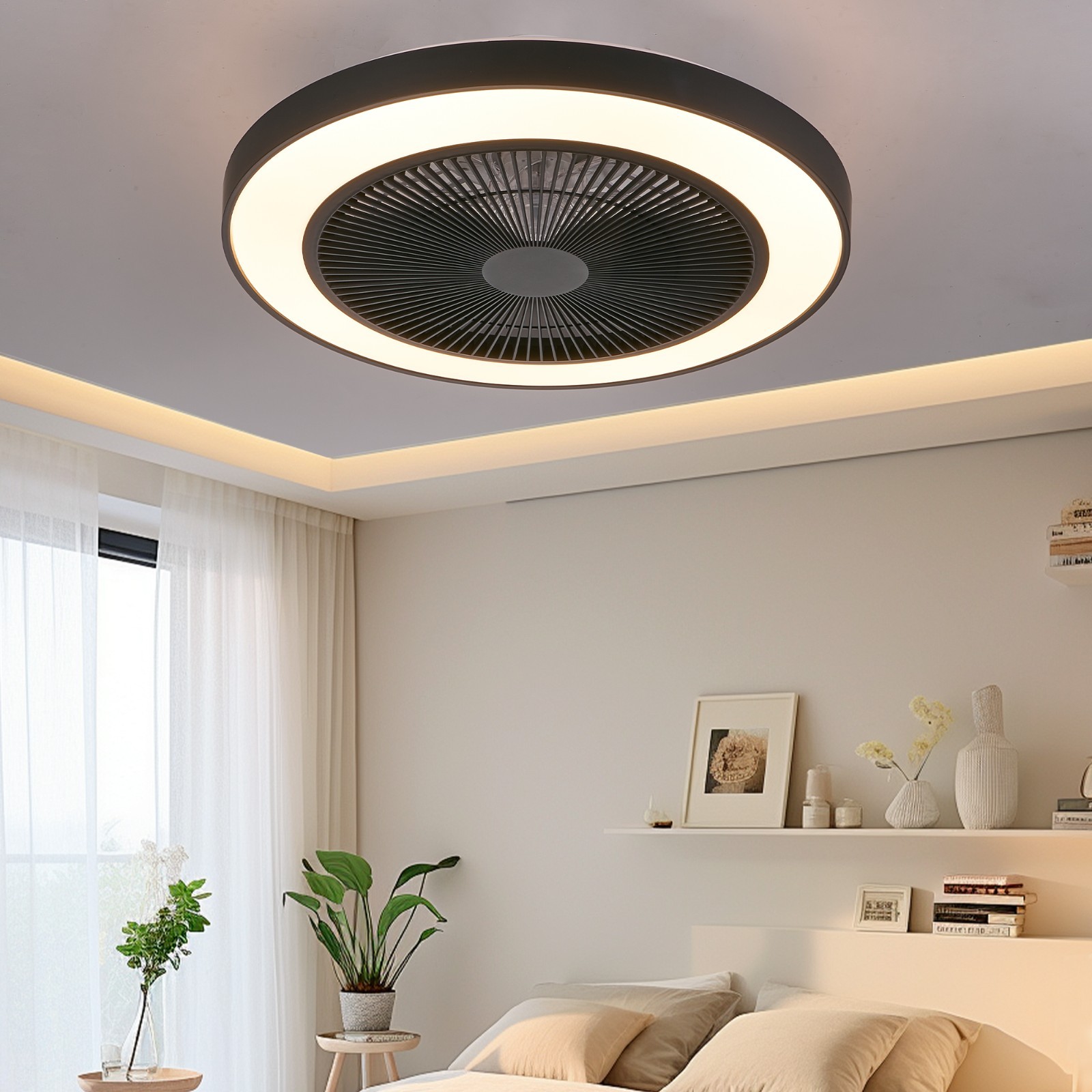 19" RGB LED Smart Ceiling Fan Light – Dimmable, APP/Remote, Silent Reversible DC