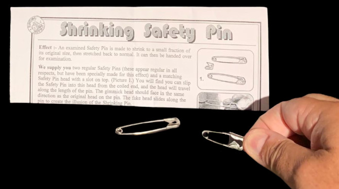 SHRINKING SAFETY PIN Shrinks Pocket Magic Trick Close Up Stretching Easy Steel
