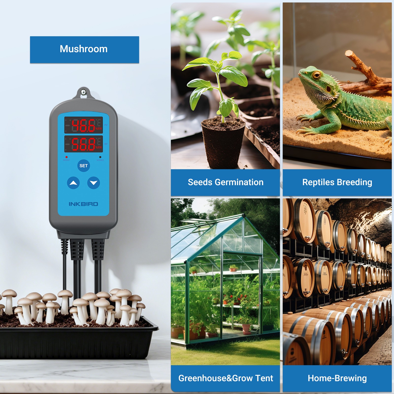 INKBIRD Humidity Controller Pre-Wired Digital Humidifier Dehumidifier Mushroom