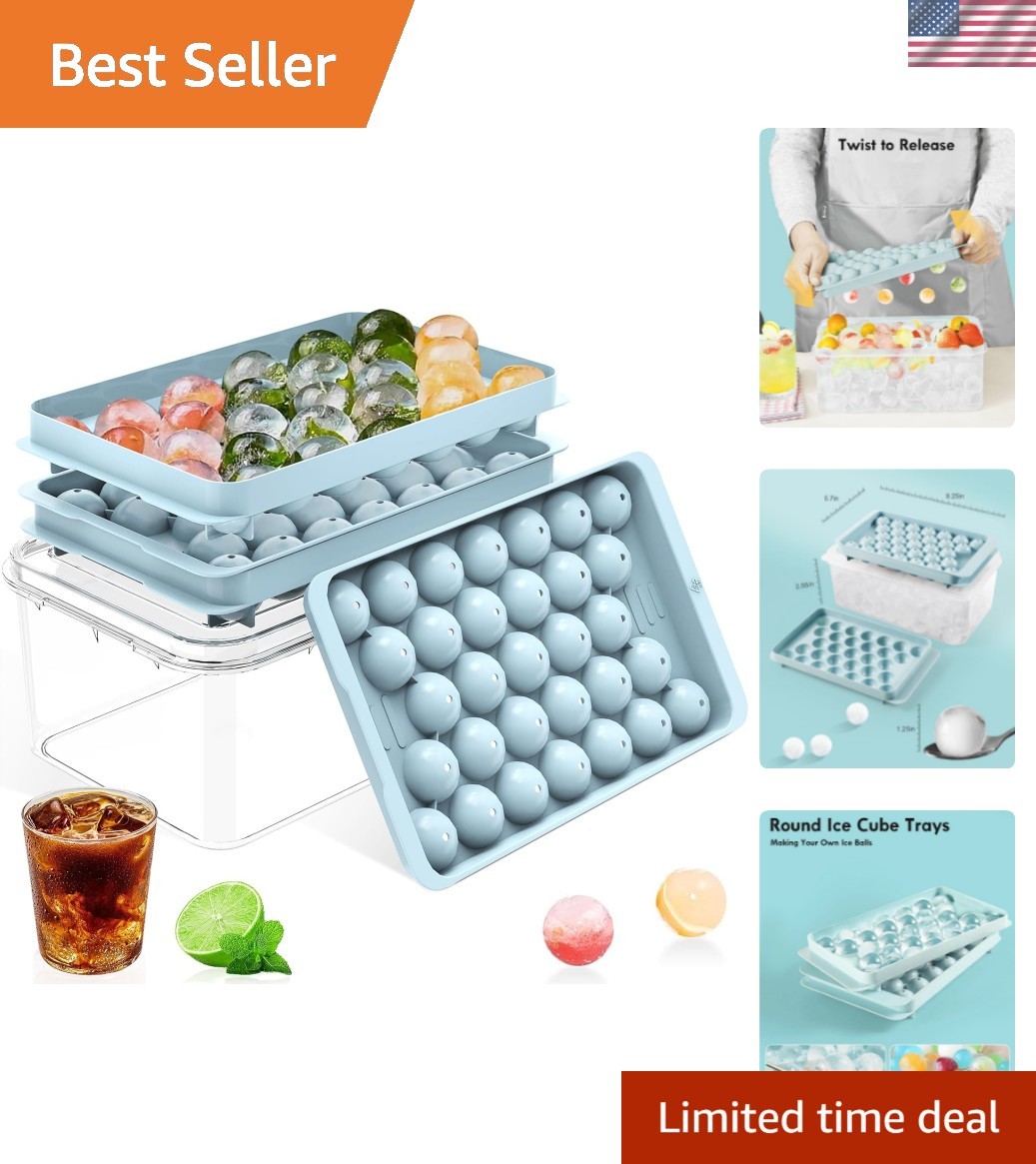 Ice Cube Tray with Lid and Bin – Round Ice Cube Trays for Freezer, BPA-Free F...