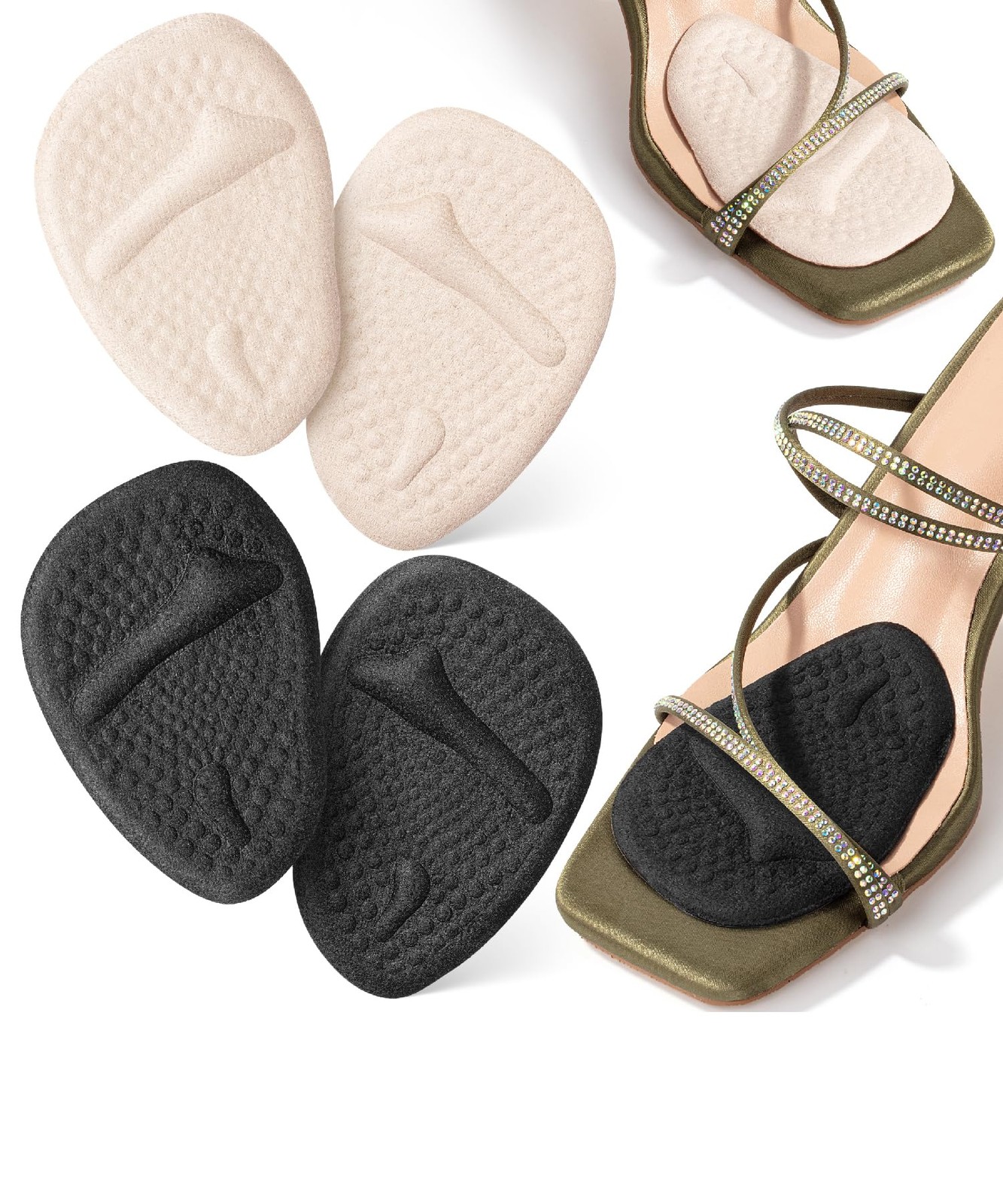 Dr. JK- Ball of Foot Cushions, 2 Pairs, Black & Beige, 2 Beige &