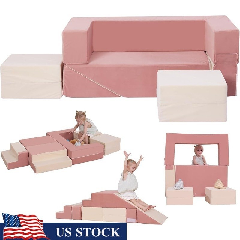 Convertible Kids Sofa Bed Play Couch Soft Foam Playroom Slide Theater Fun New