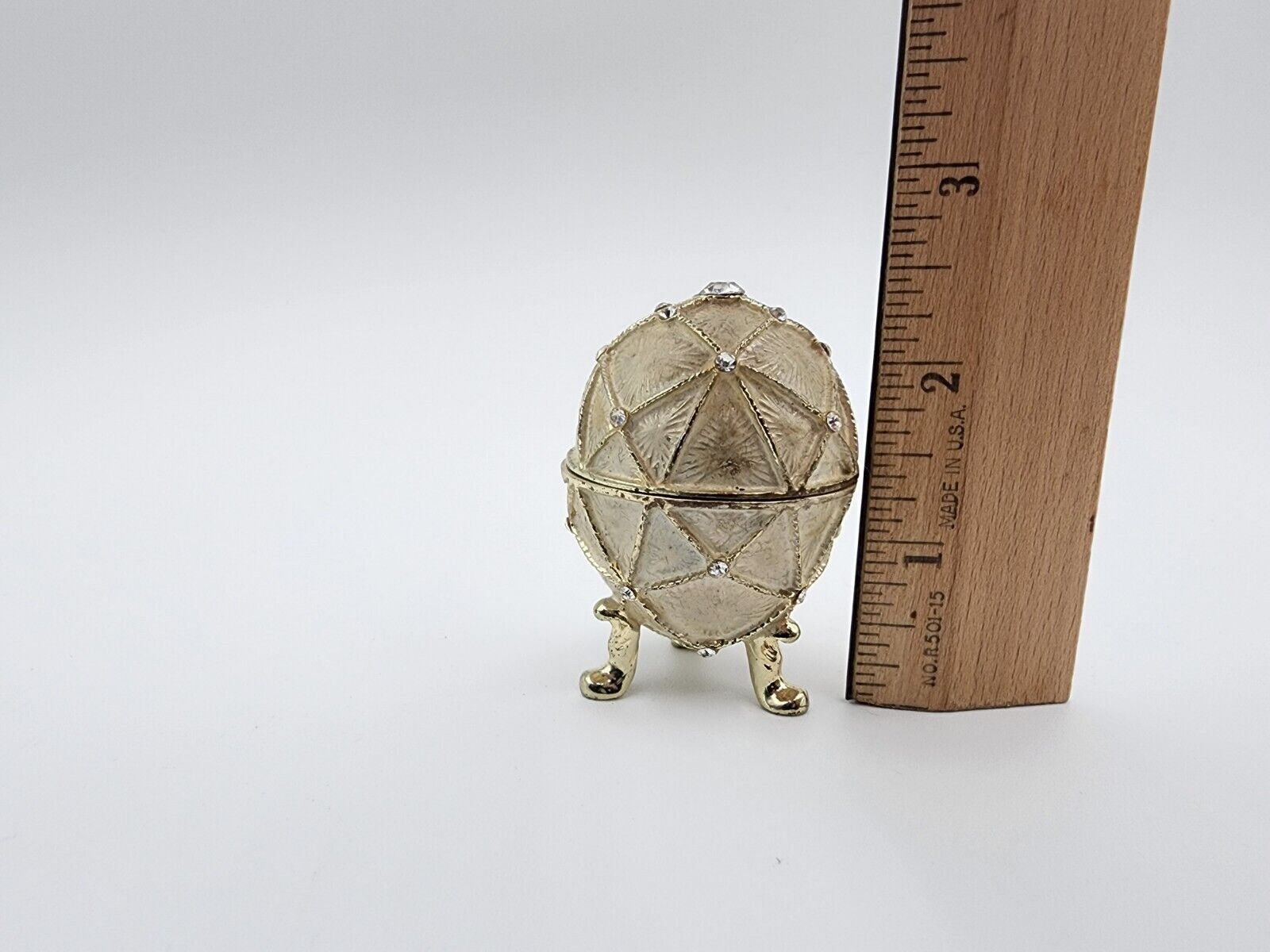 Small Metal Egg trinket box 2 1/4” Enamel Footed