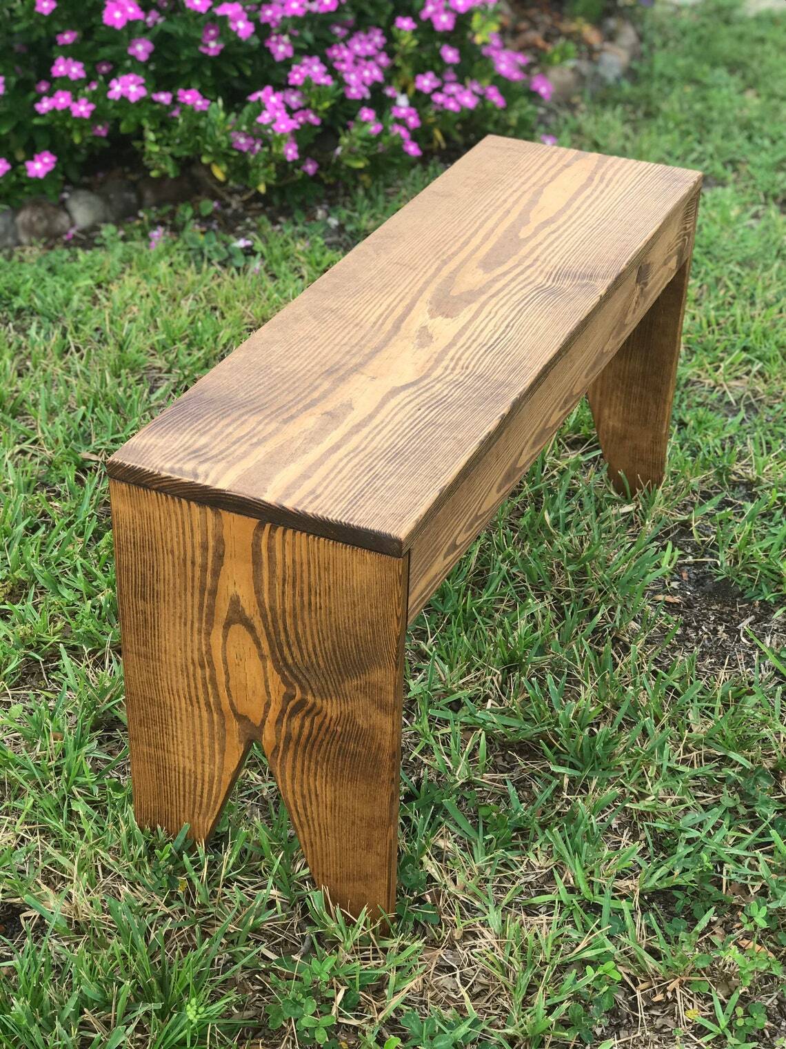 Rustic Wood Bench Solid Wood Top Brown