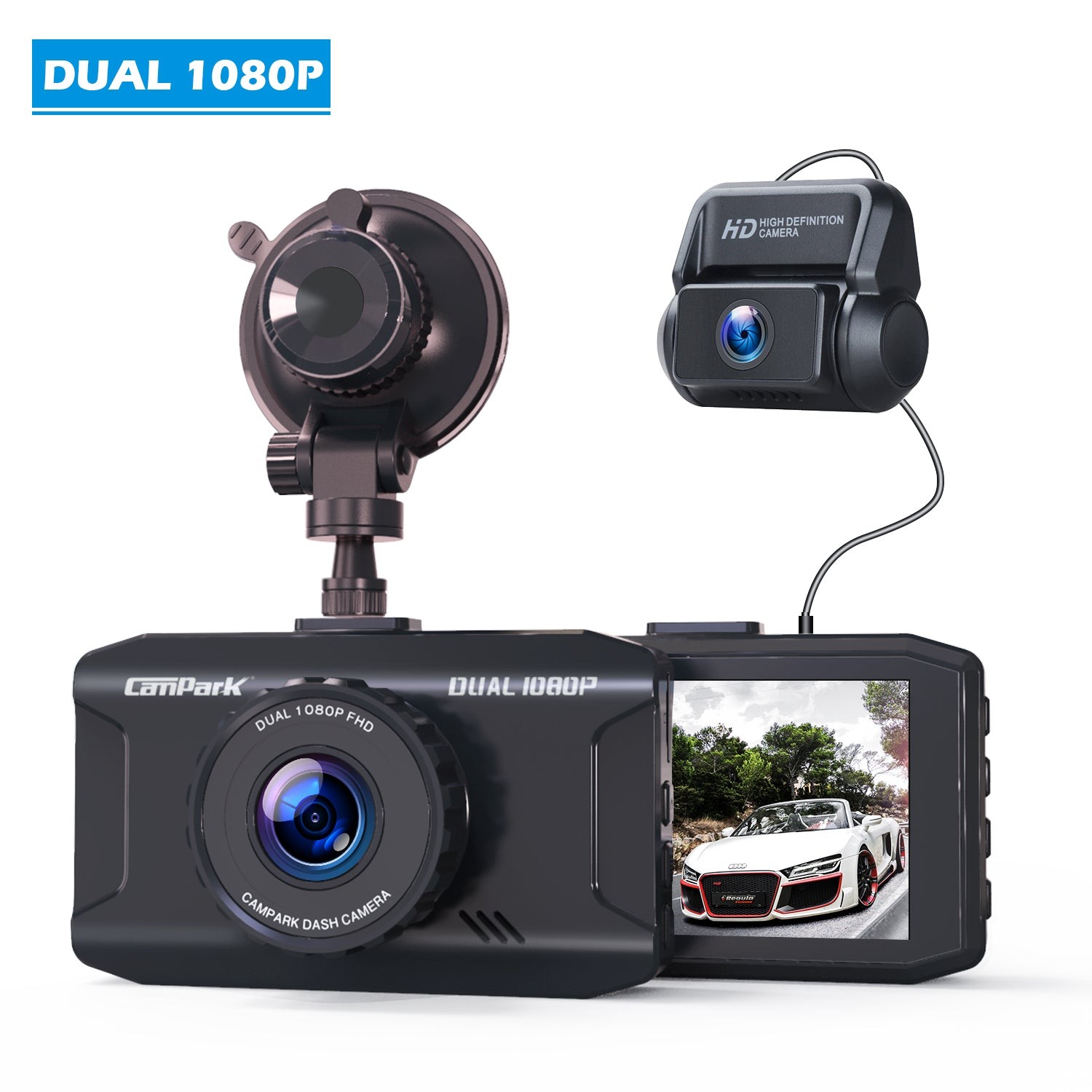 Dash Cam 1080P Front and Rear Camera Loop Recording G-Sensor 24 Hours Parking