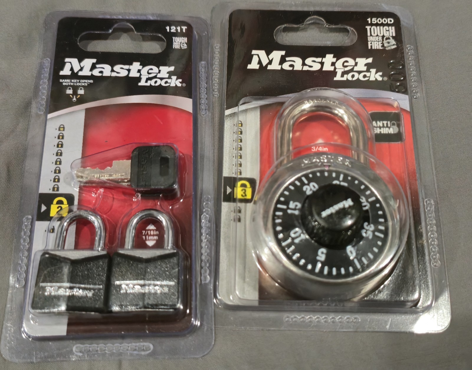 Master Lock 1500D Combination & Keyed Padlocks Steel Indoor Outdoor Set