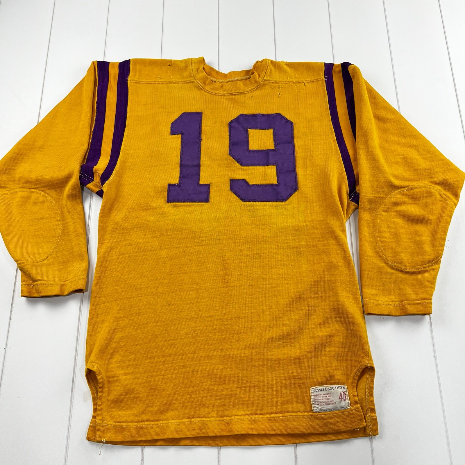 Russell Southern Vintage Yellow Purple Football Jersey Size 40 USA Made
