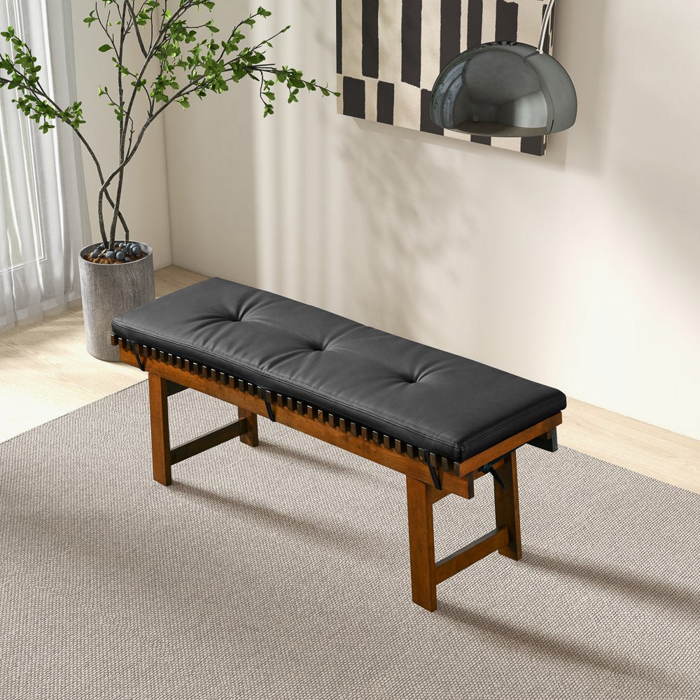 Teak Wood Frame Vegan Leather Accent Chair, Foam Padded Seat for Living Room