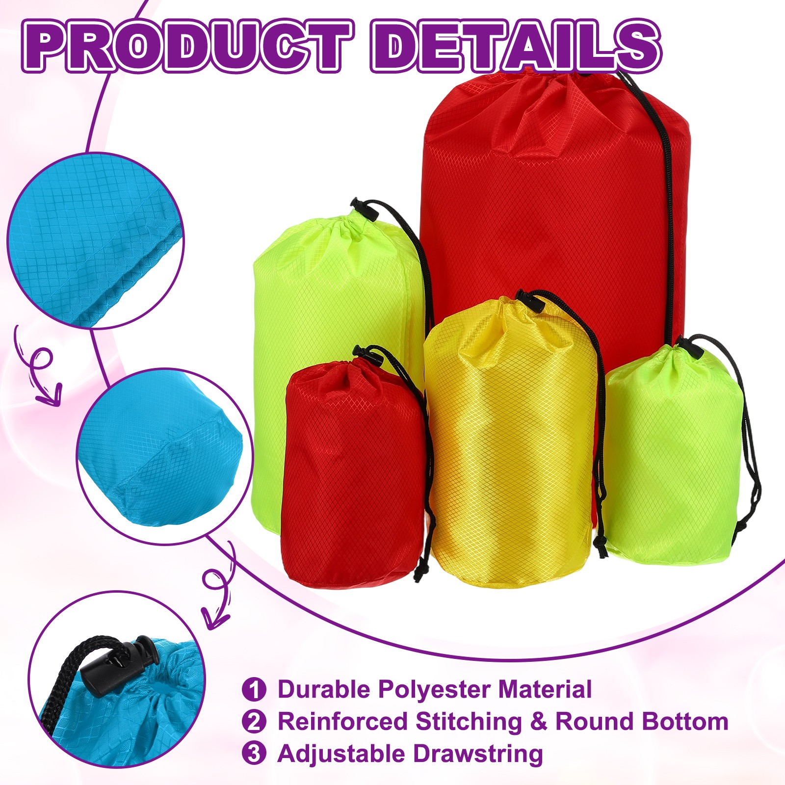 Stuff Sack, Nylon Waterproof Storage Sacks, 4x8Inch (Bright Blue)