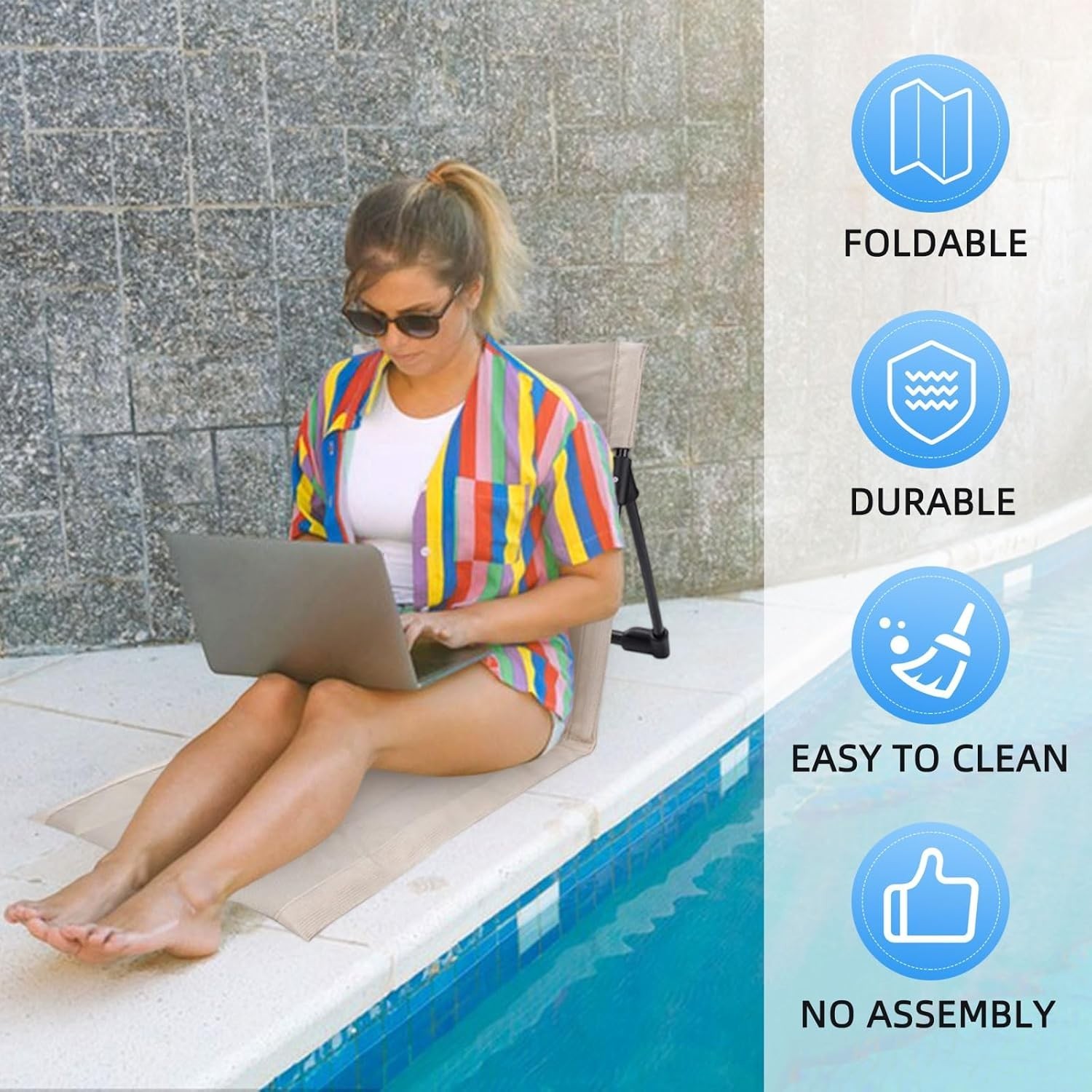 2 Pack Foldable Pool Chairs Portable Beach Lounge Chairs with Carry Bag