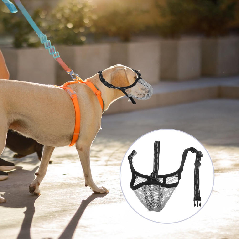 Grey Soft Mesh Dog Muzzle Adjustable Comfortable Bite Prevention Mouth Guard