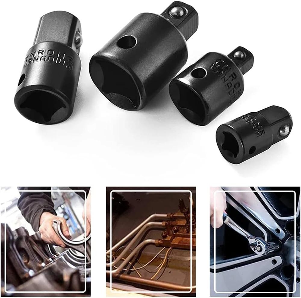 4PCS Impact Socket Adapter & Reducer Set 1/2 3/8 1/4 for Drill & Wrench