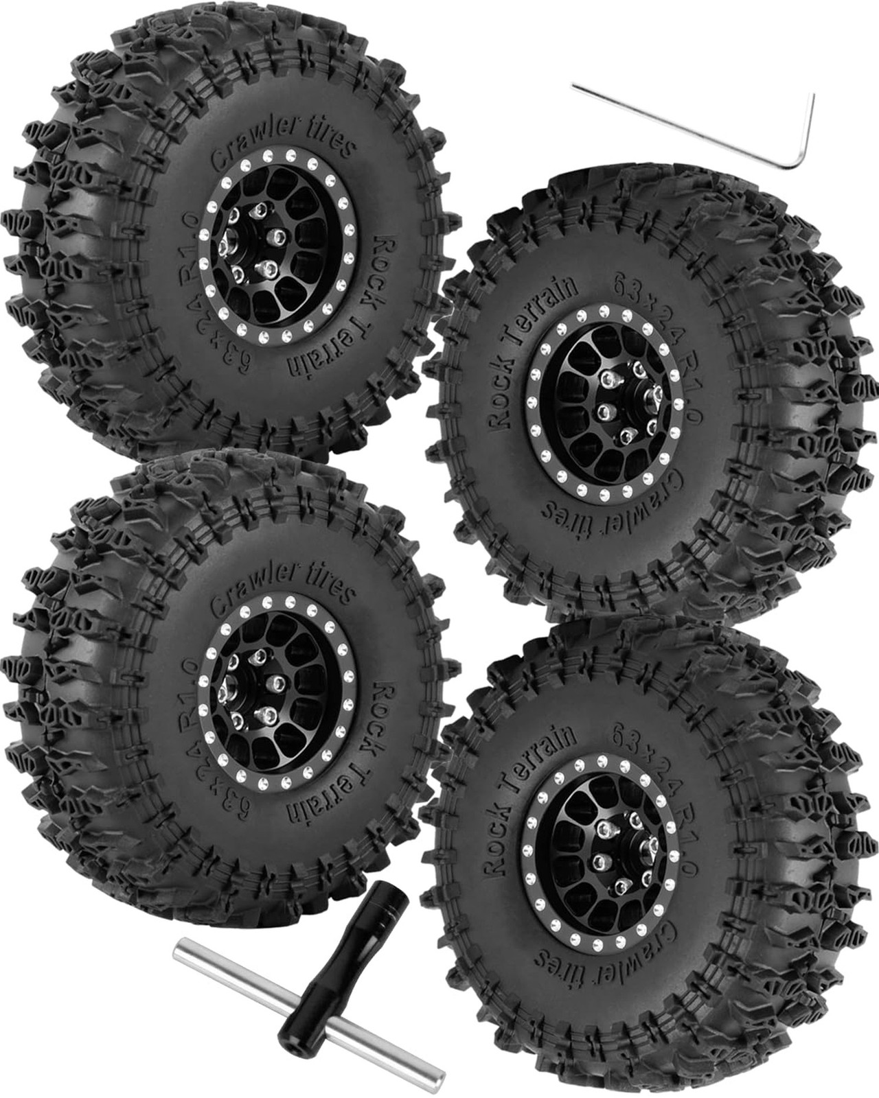 1.0" Beadlock RC Wheels and Tires for 1/18 TRX4M,1/24 SCX24 RC Crawler,1.0 Be...