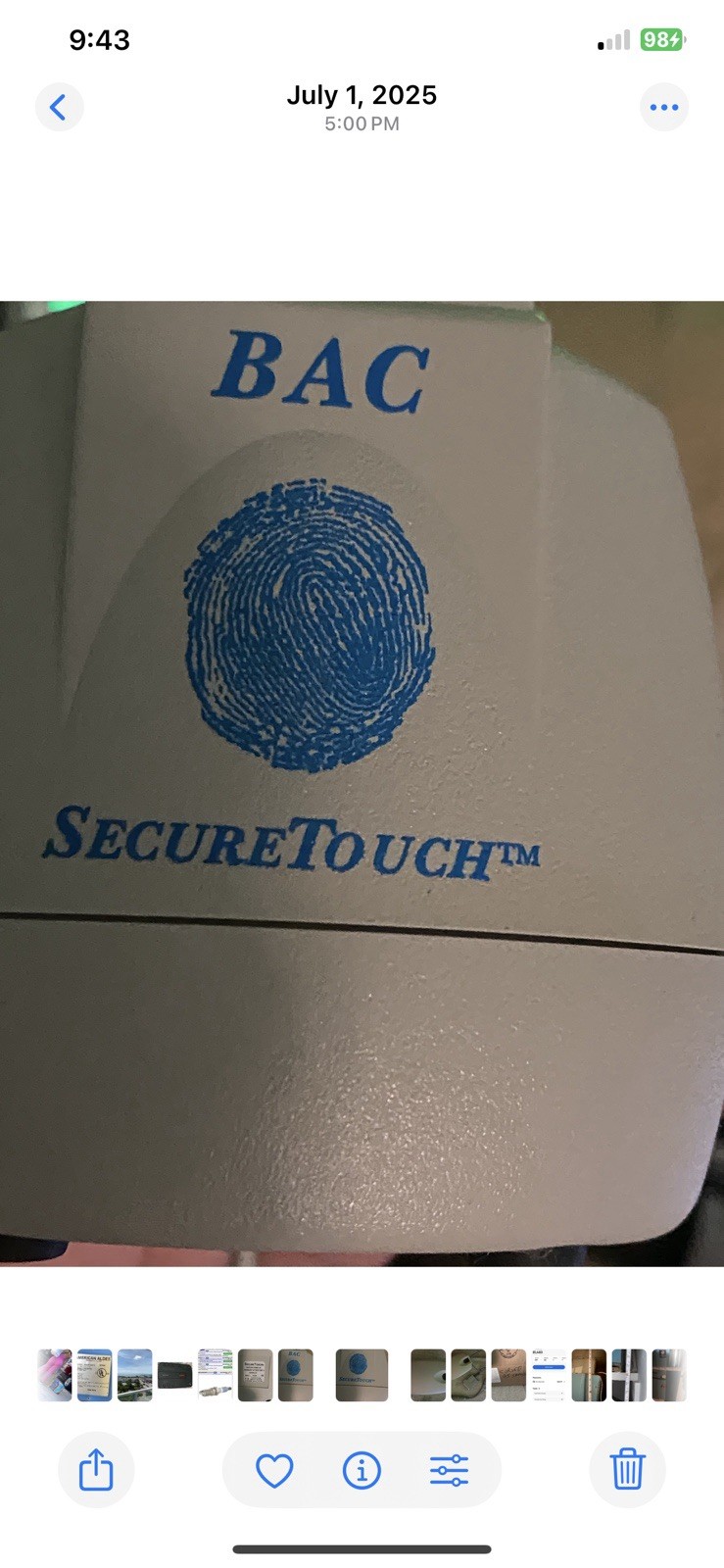 Vintage 1998  Secure Touch Fingerprint Reader From Biometric Access Corp.