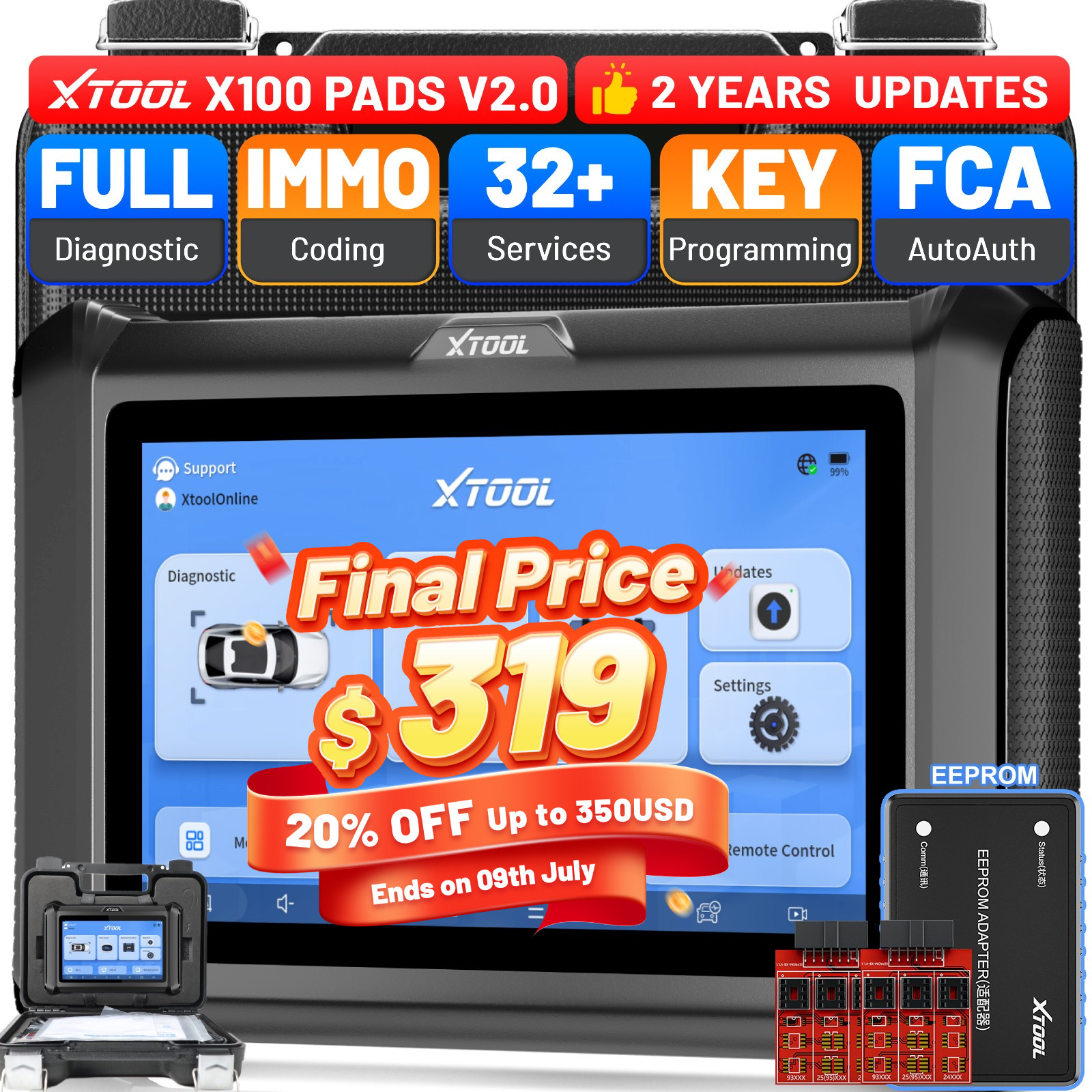 2026 XTOOL X100PADS V2.0 Car Diagnostic Tool Key Programmer All System Scanner