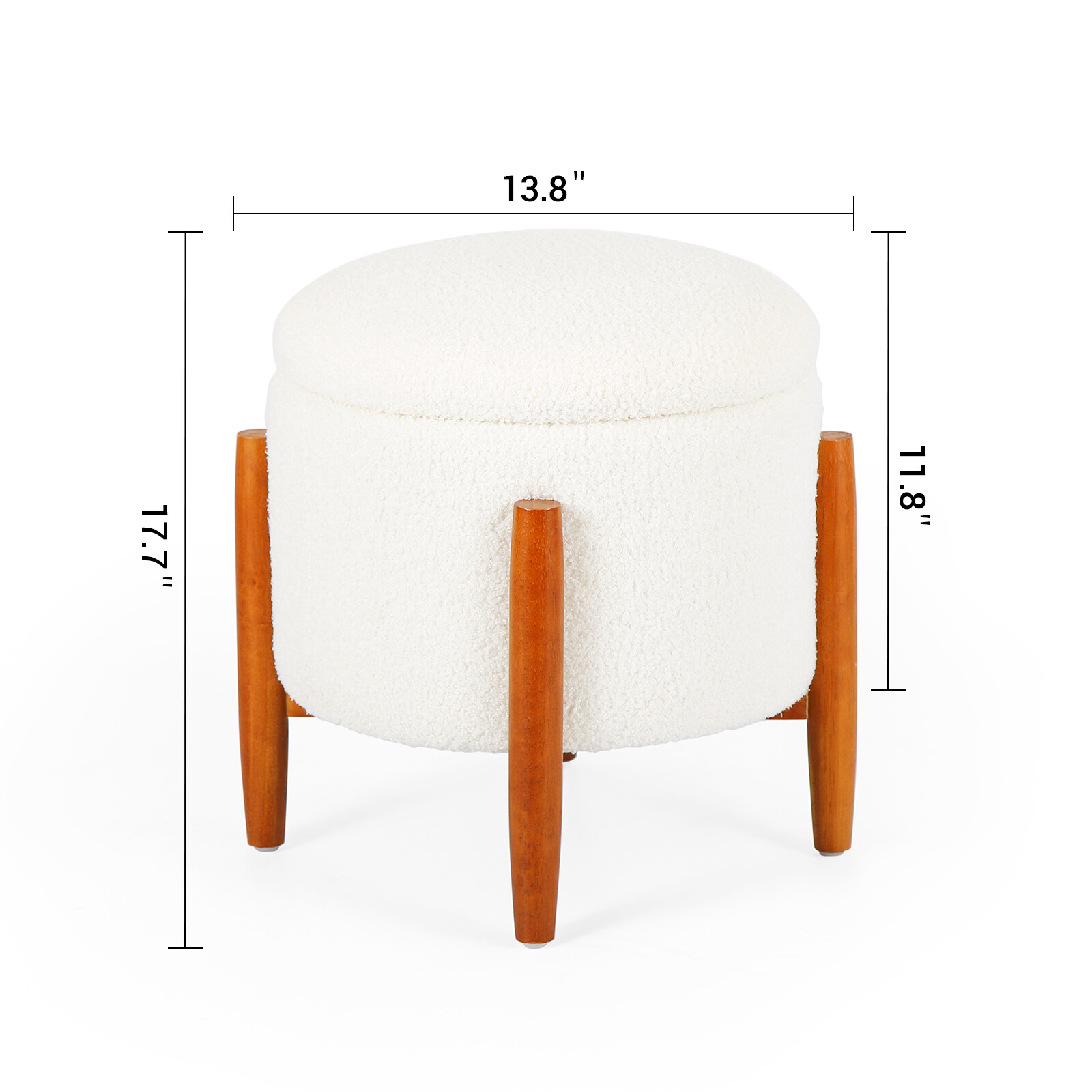 Livingroom Round Storage Ottoman Modern Teddy Velvet Footstool with Wood Legs