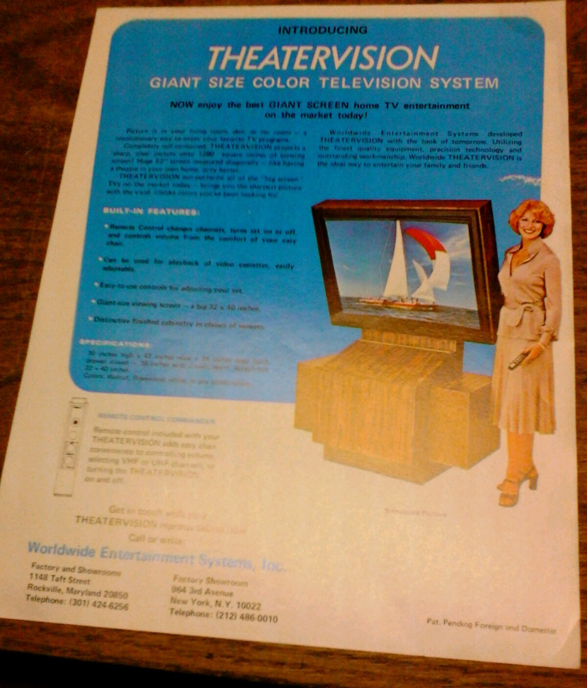Theatervision- Giant Size Color Television System advertising flyer- original