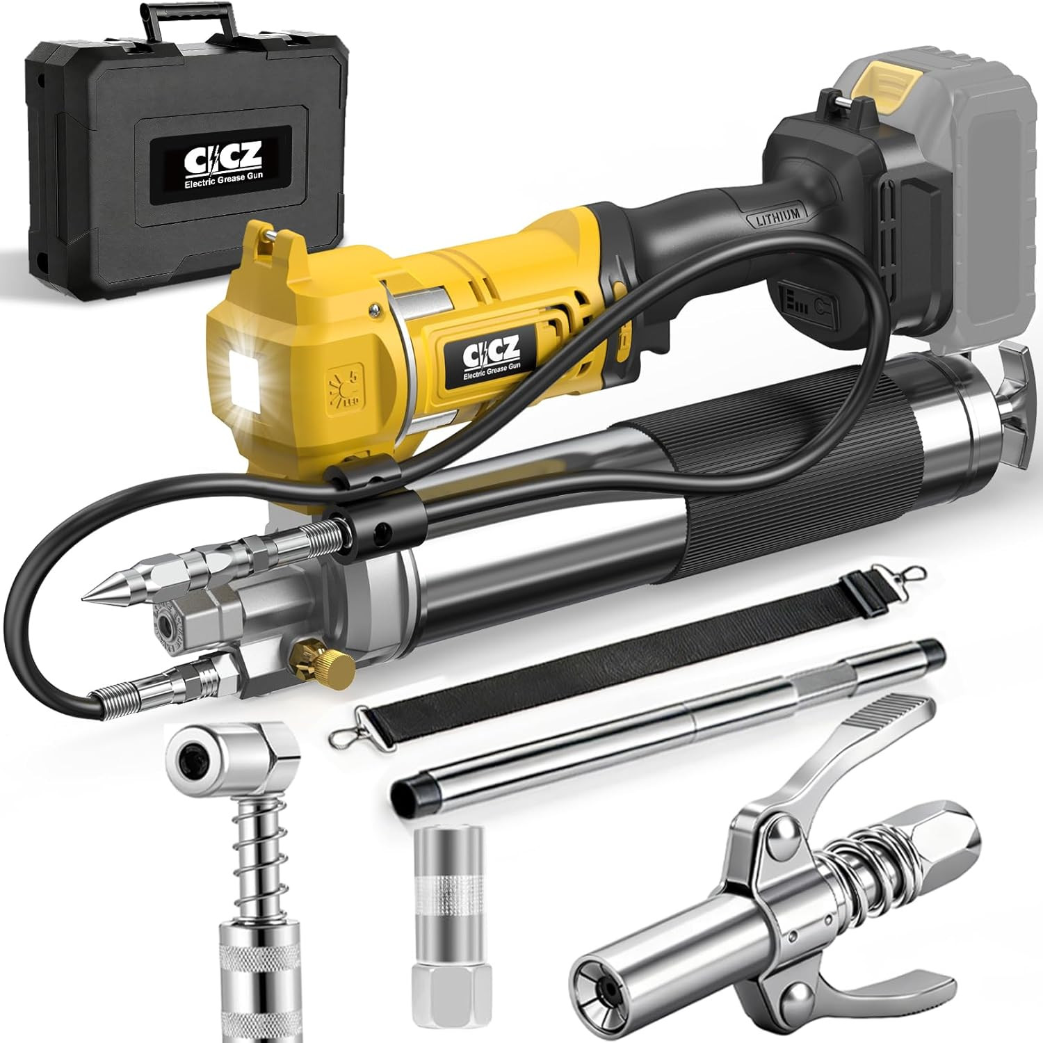 Electric Grease Gun Compatible with Dewalt 20V Battery, 10000PSI High-Pressure C