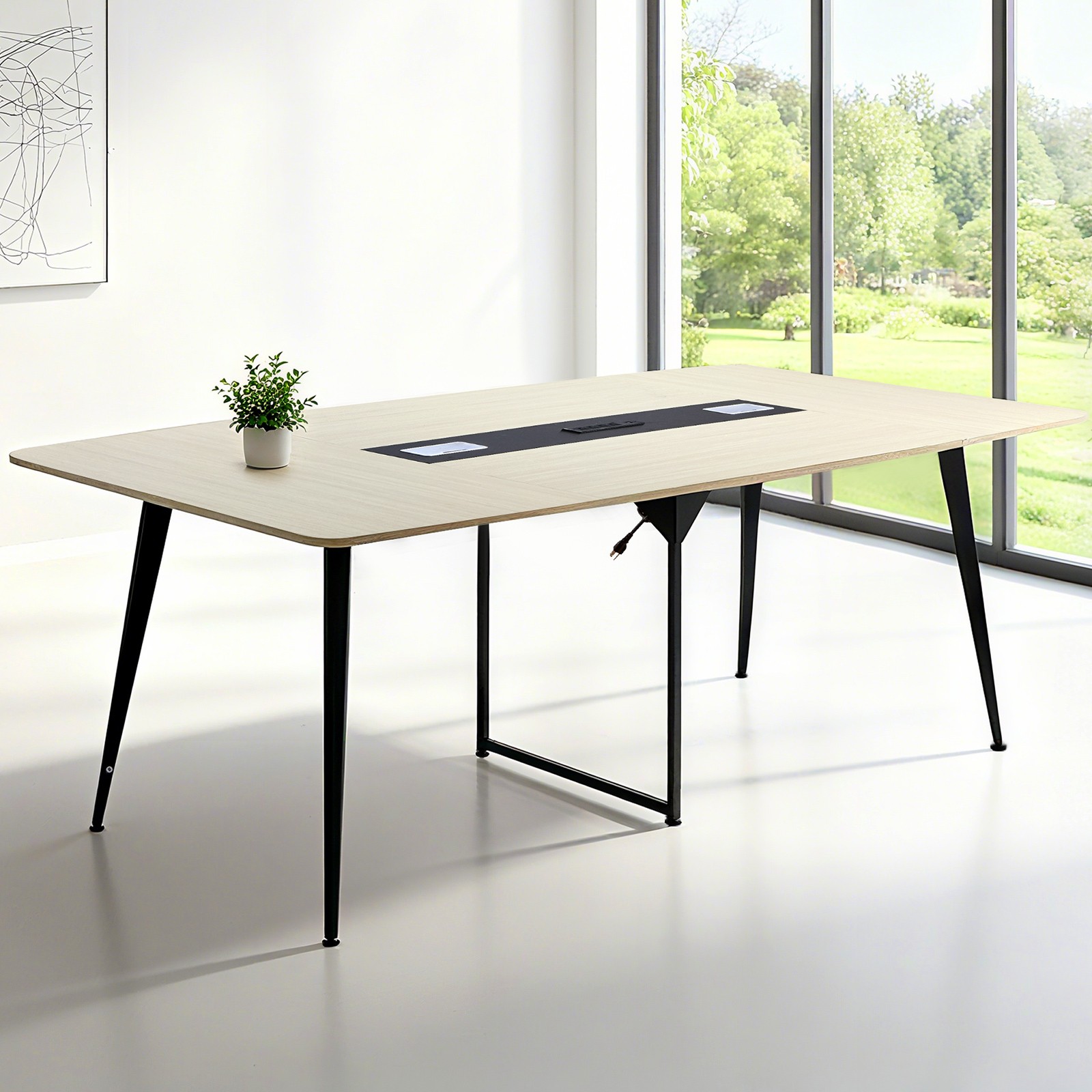 Uimoso 8 ft Boat-Shaped Office Meeting Table with Built-In Charging Station