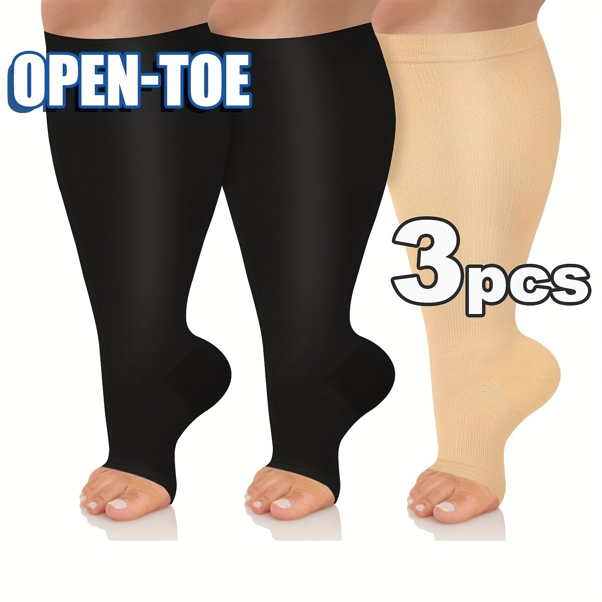 3 Pairs 2XL-4XL Compression Socks Open Toe Toeless Leg Foot Support 20-30mmHg