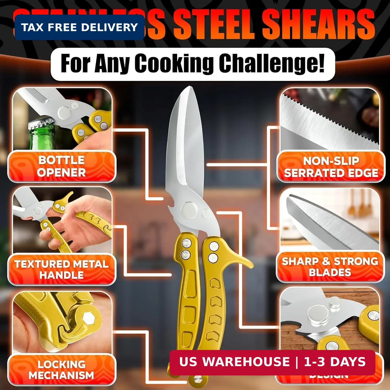 Heavy Duty Poultry Shears - Kitchen Shears Dishwasher Safe, Spring-Loaded, 3Cr14