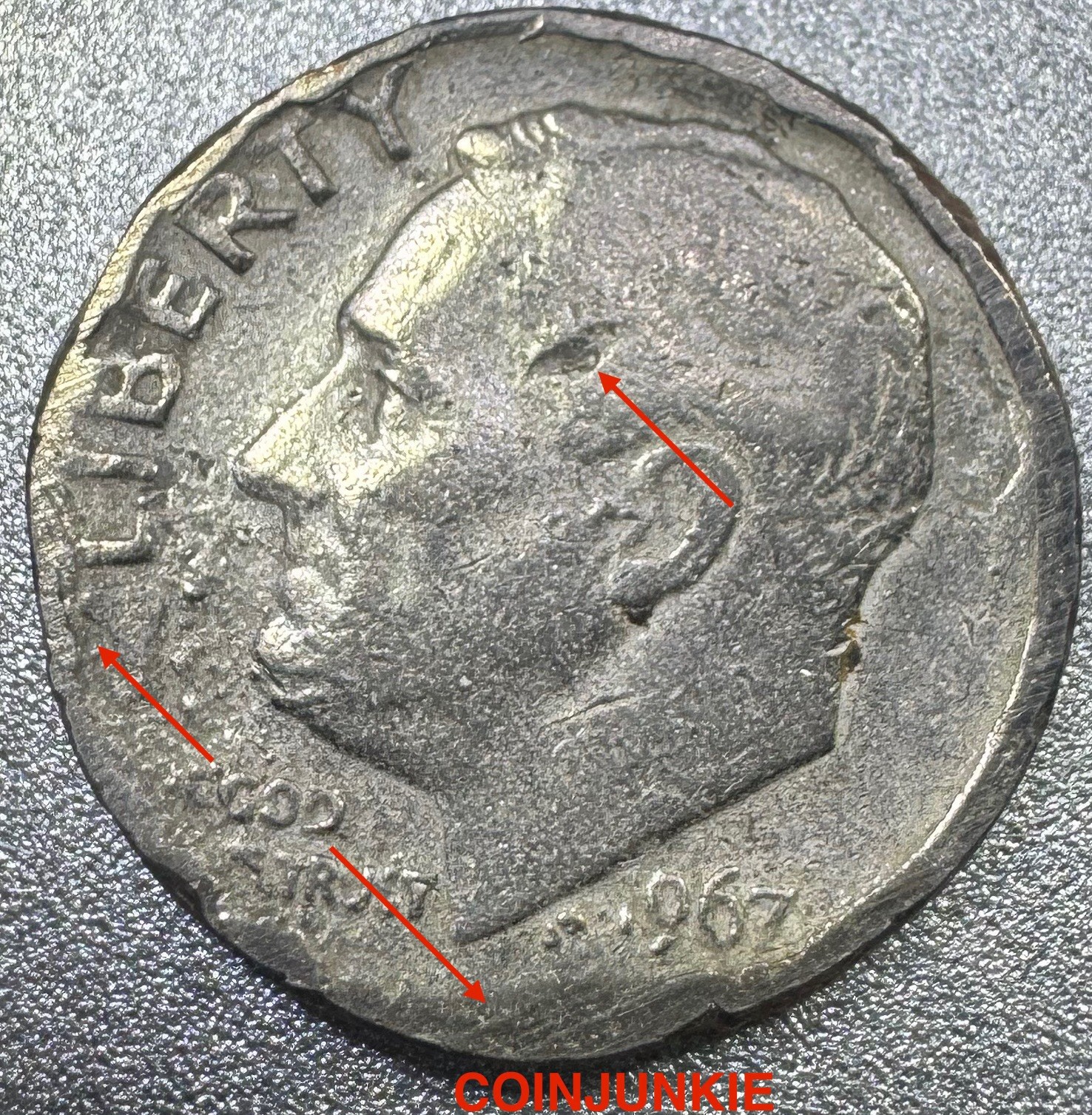 1967 Roosevelt Dime-RAHGED CLIPS-STRIKE THROUGHS-UNIQUE DIME-MINT ERRORS
