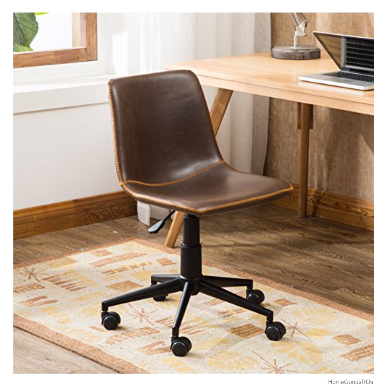 Faux Leather Office Chair Swivel Adjustable Height Gas Lift 360 Brown with
