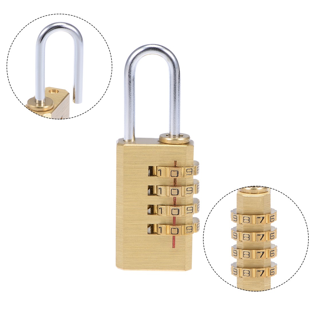 4 Digit Combination Padlock, 3mm Shackle 21mm Body Width, Brass Lock