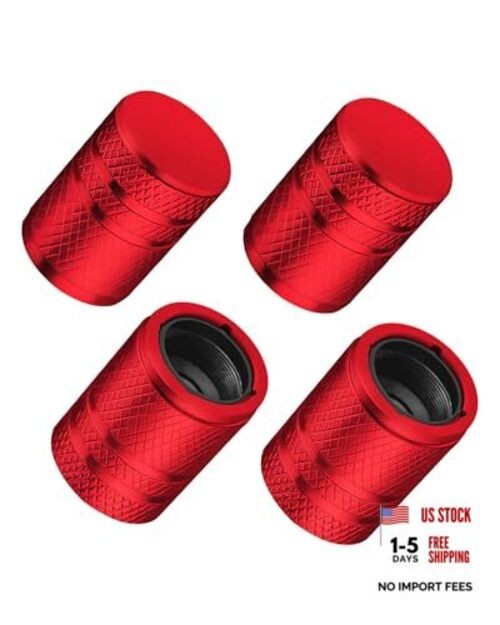 Tire Valve Stem Caps - (4 Pack) Premium Metal Air Caps with Universal Red